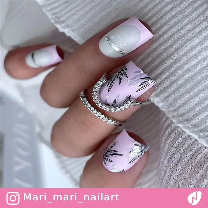 French Tips and Leaves Combo on Nails